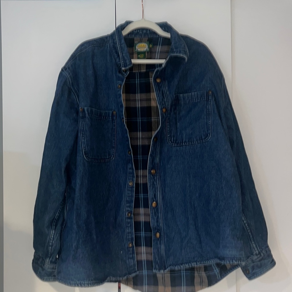 Cabela's Blue Denim Jacket with Plaid Lining